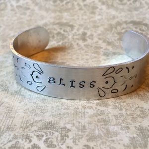 Hand Stamped Cuff Bracelet Bliss Mandala Aluminum Silver